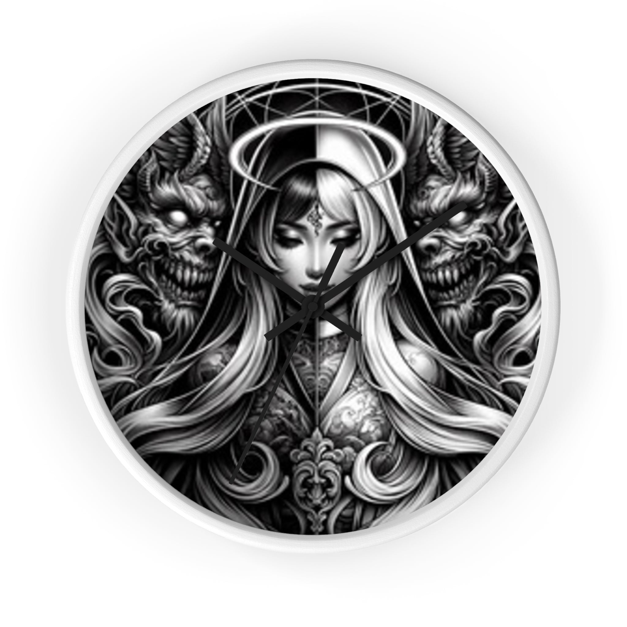 Gothic Art Wall Clock - Unique Home Decor, Gothic Decor, Fantasy Clock, Black and White Wall Clock, Decorative Clock for Office