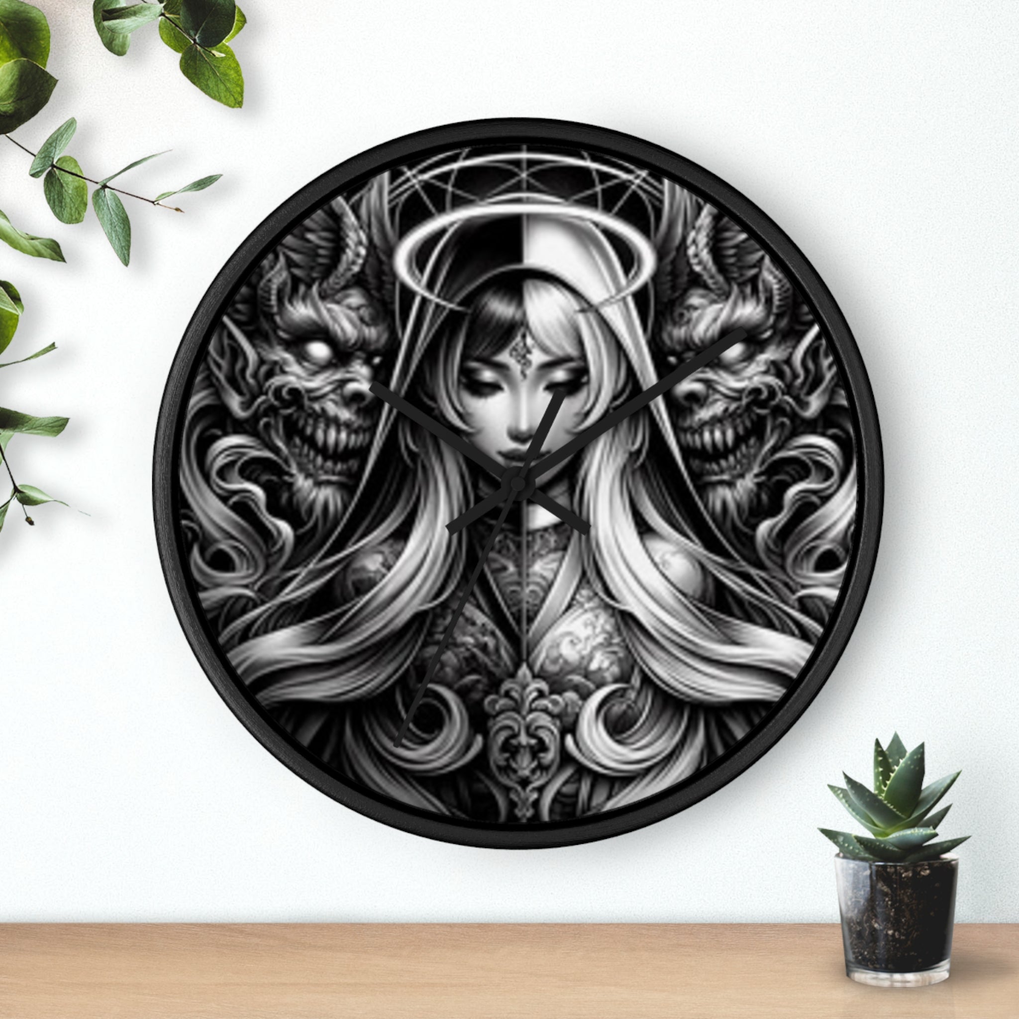 Gothic Art Wall Clock - Unique Home Decor, Gothic Decor, Fantasy Clock, Black and White Wall Clock, Decorative Clock for Office