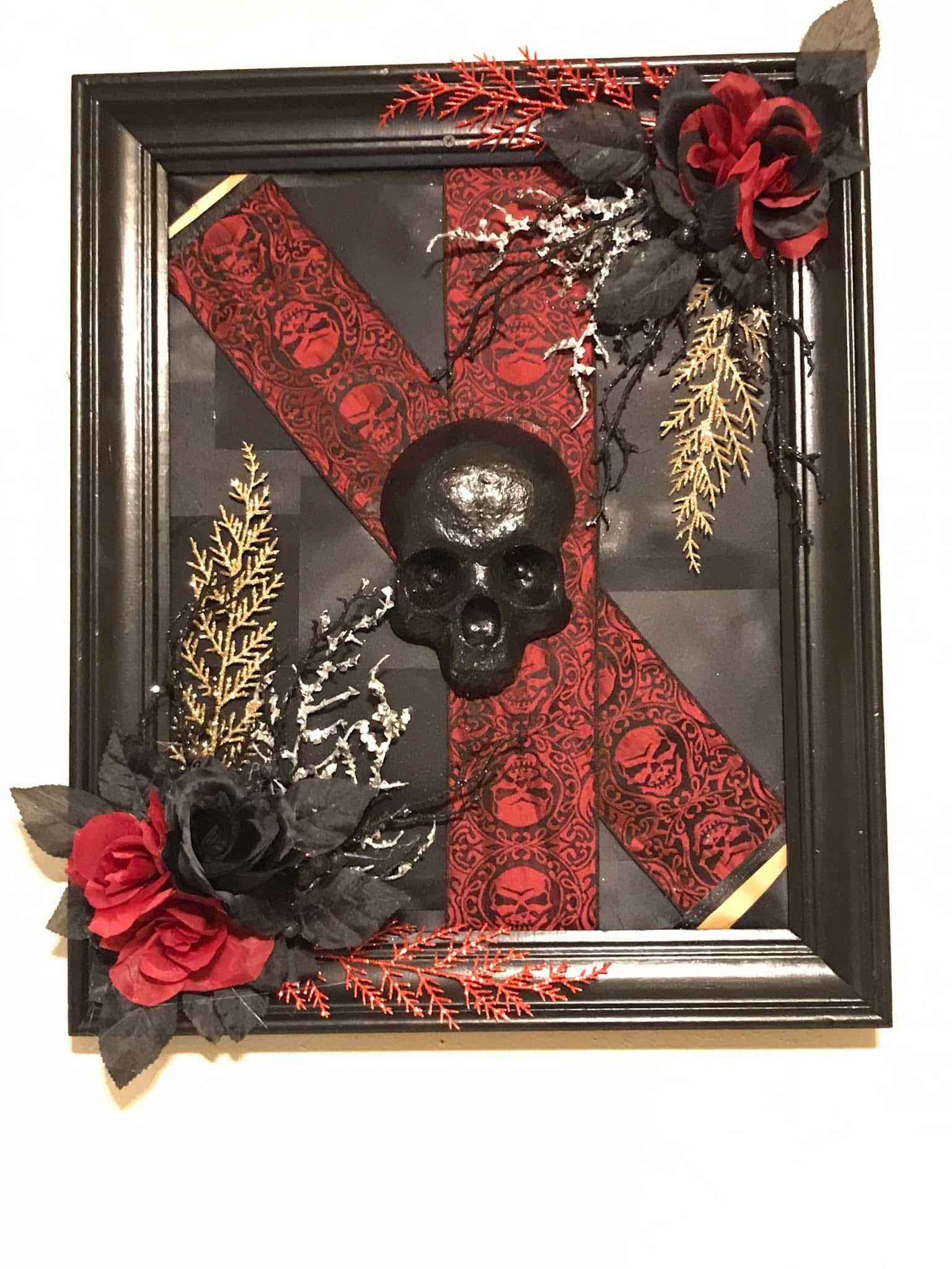 Crimson Cross-Gothic Skull Frame