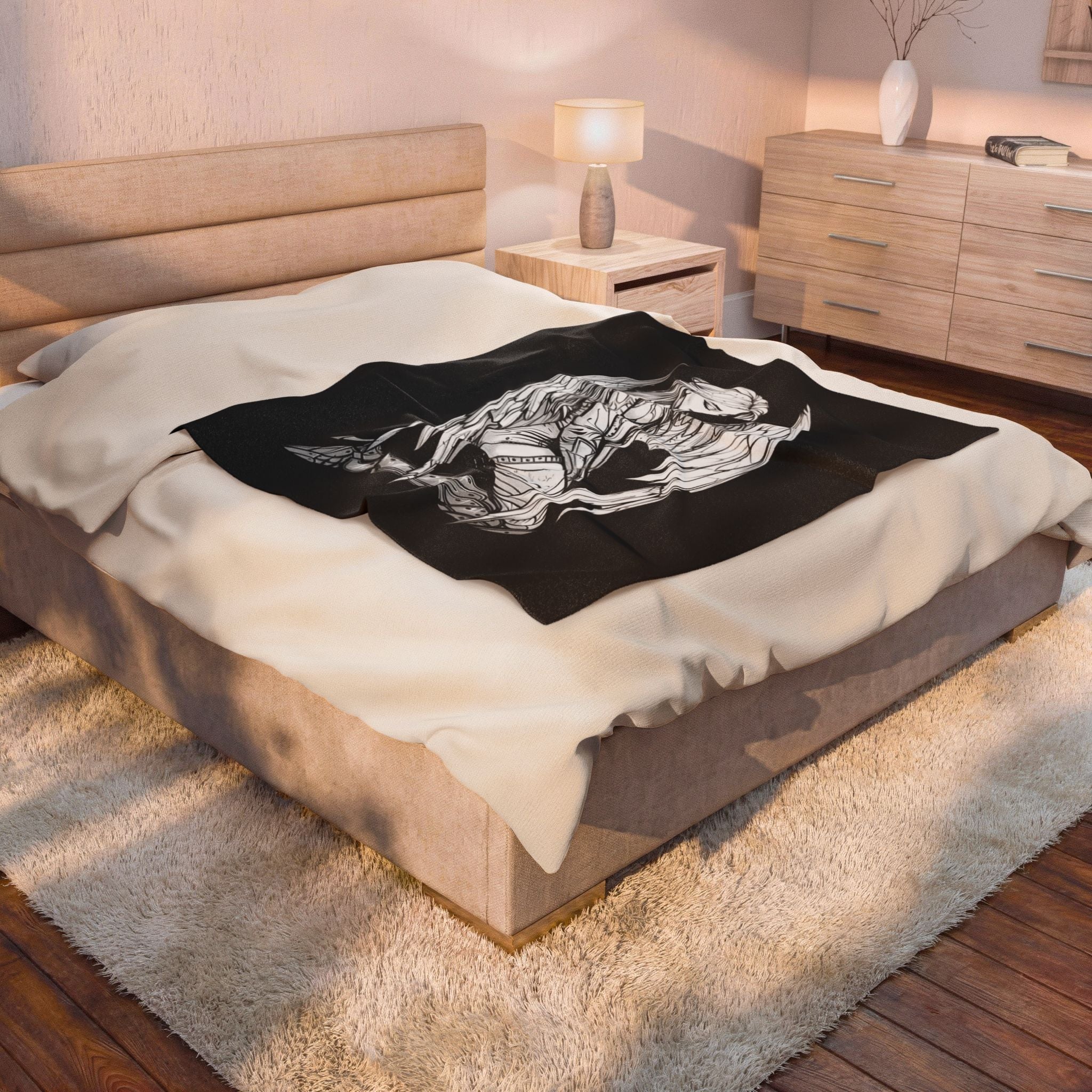 Gothic Angel Velveteen Plush Blanket – Tattooed Fallen Angel Design