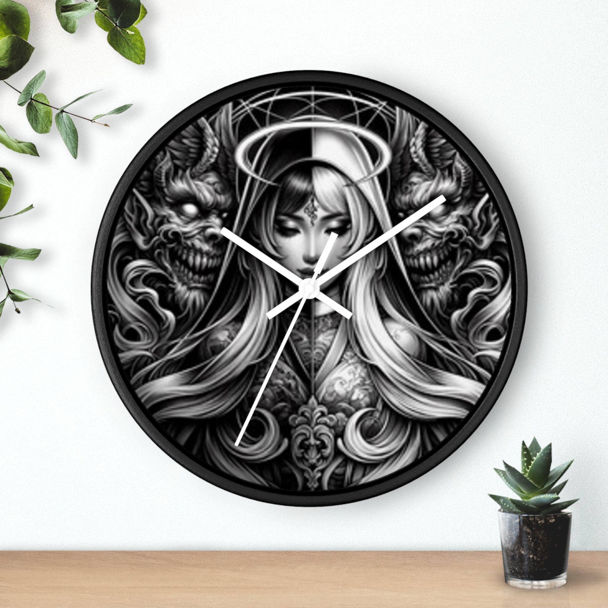 Gothic Art Wall Clock - Unique Home Decor, Gothic Decor, Fantasy Clock, Black and White Wall Clock, Decorative Clock for Office