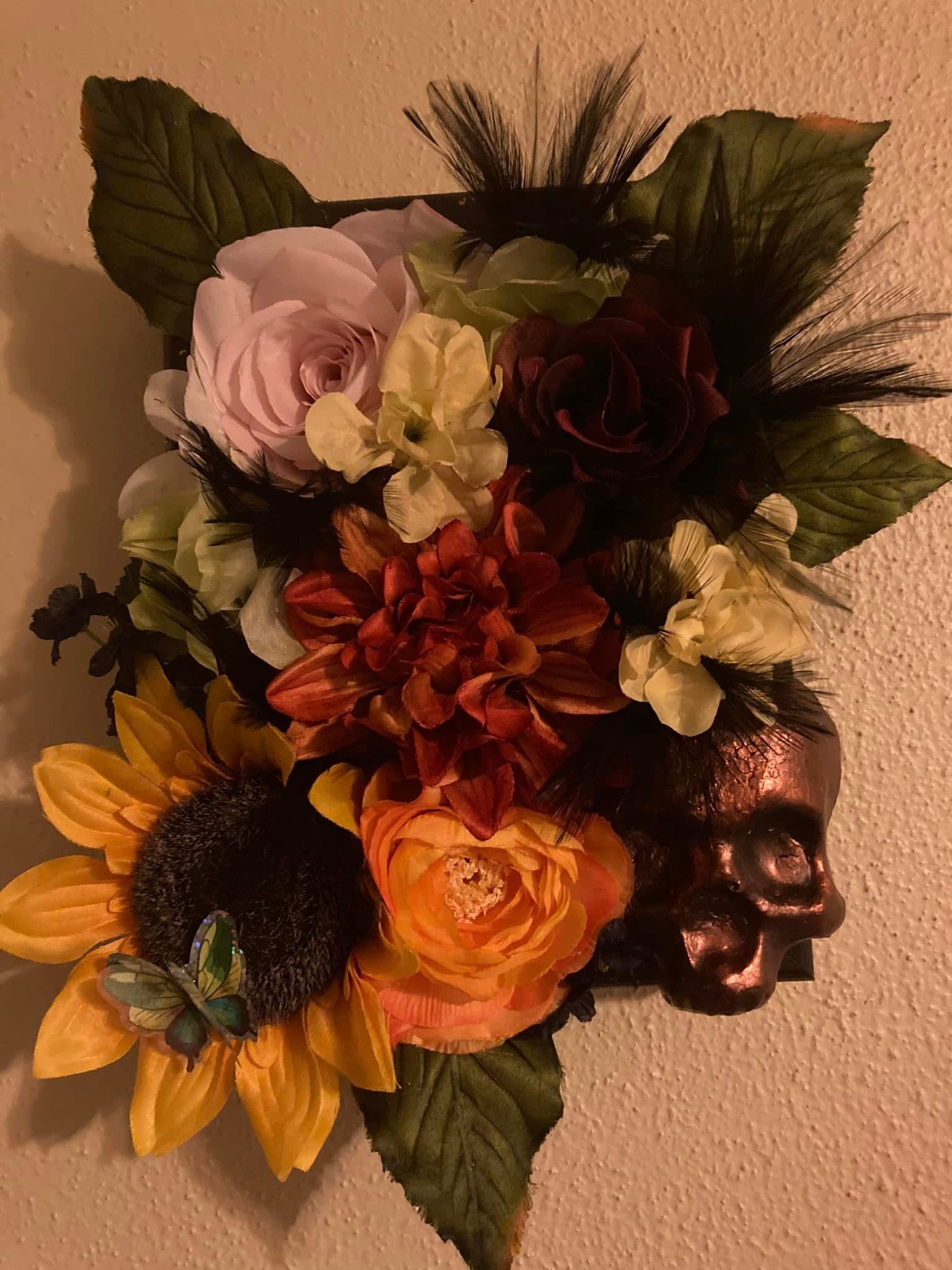 Midnight Garden-Dark Floral Skull Wall Art