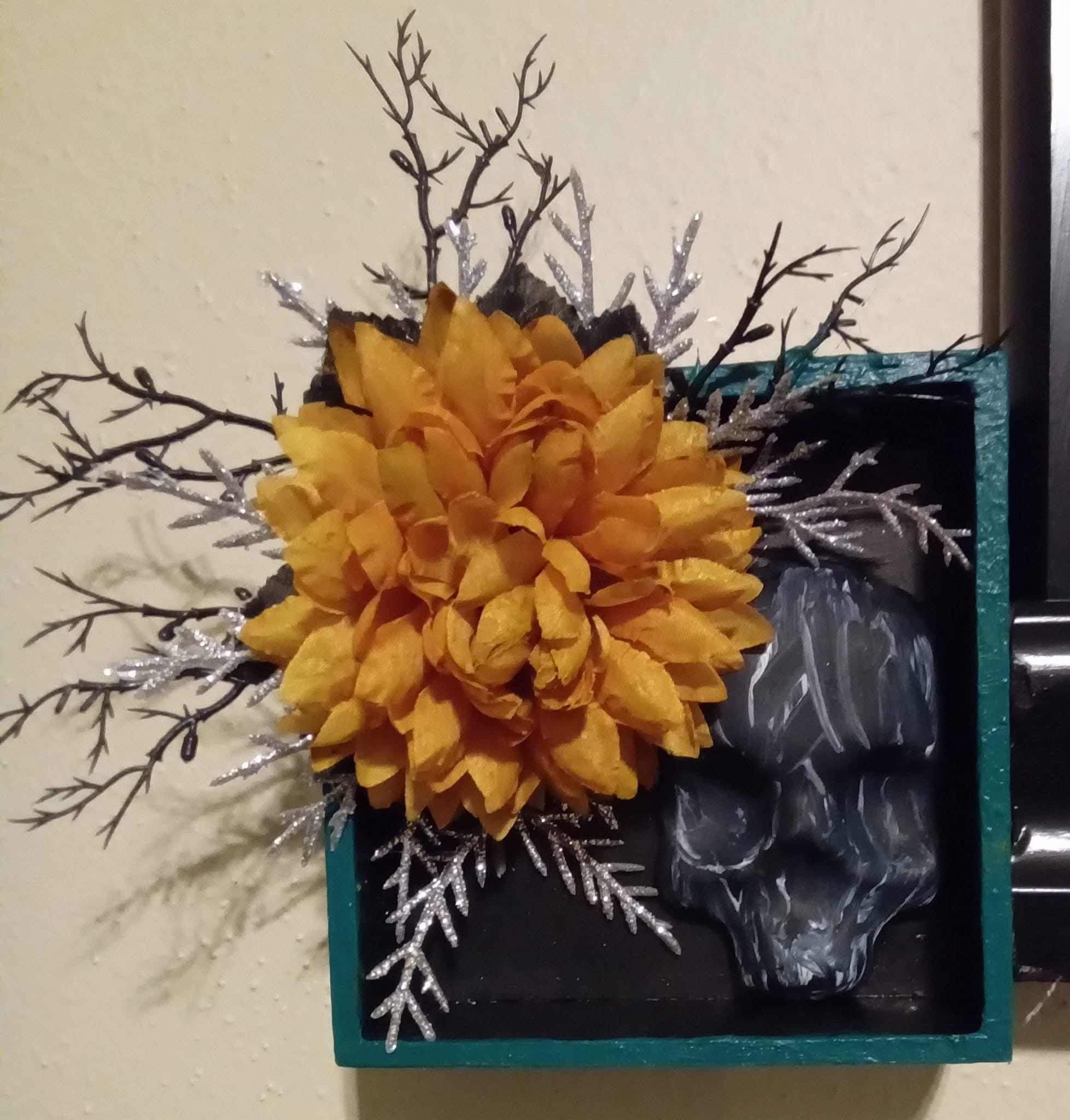Autumn Eclipse-Floral Skull Shadow Box